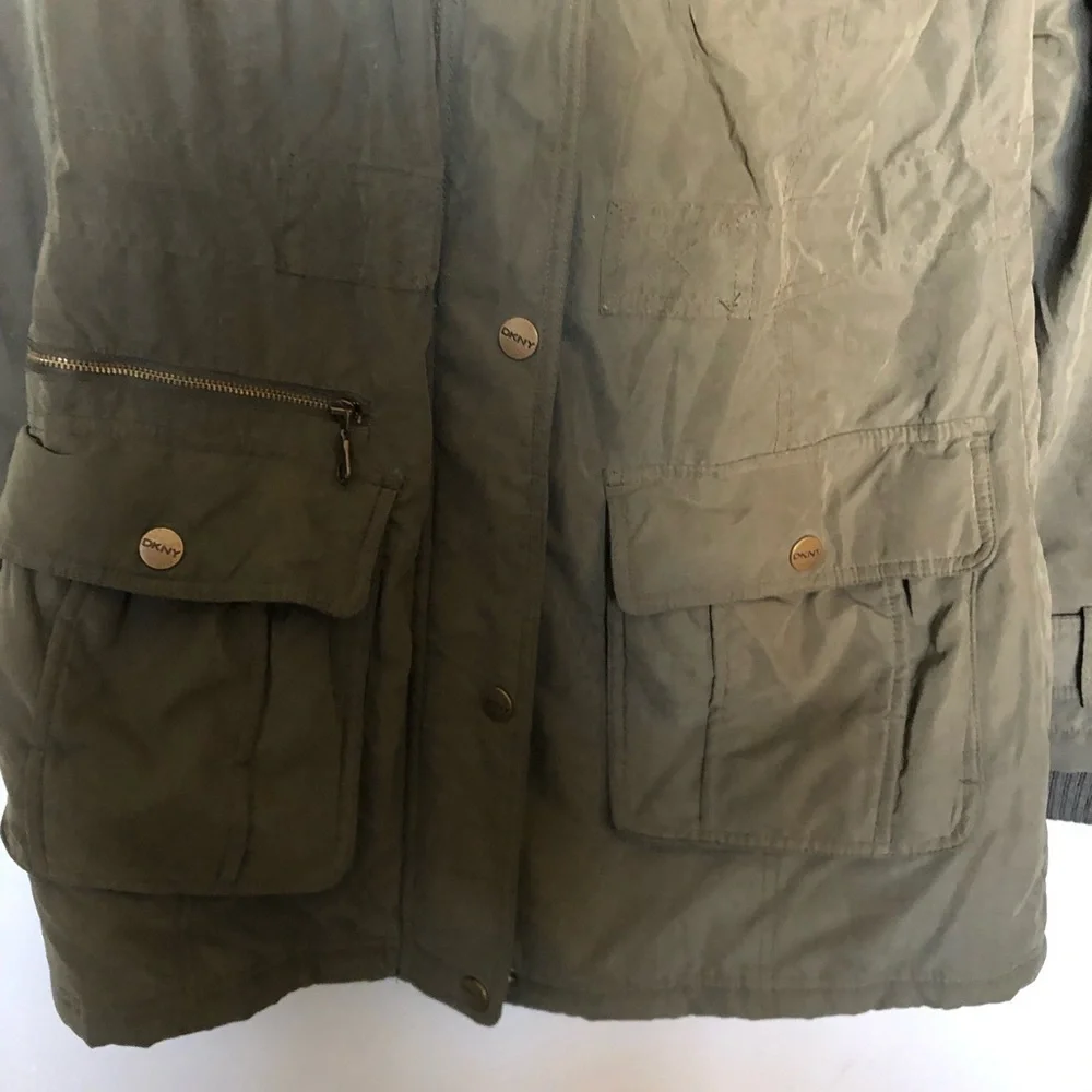 DKNY Anorak Coat faux fur hooded Olive green Size: - Picture 7 of 11